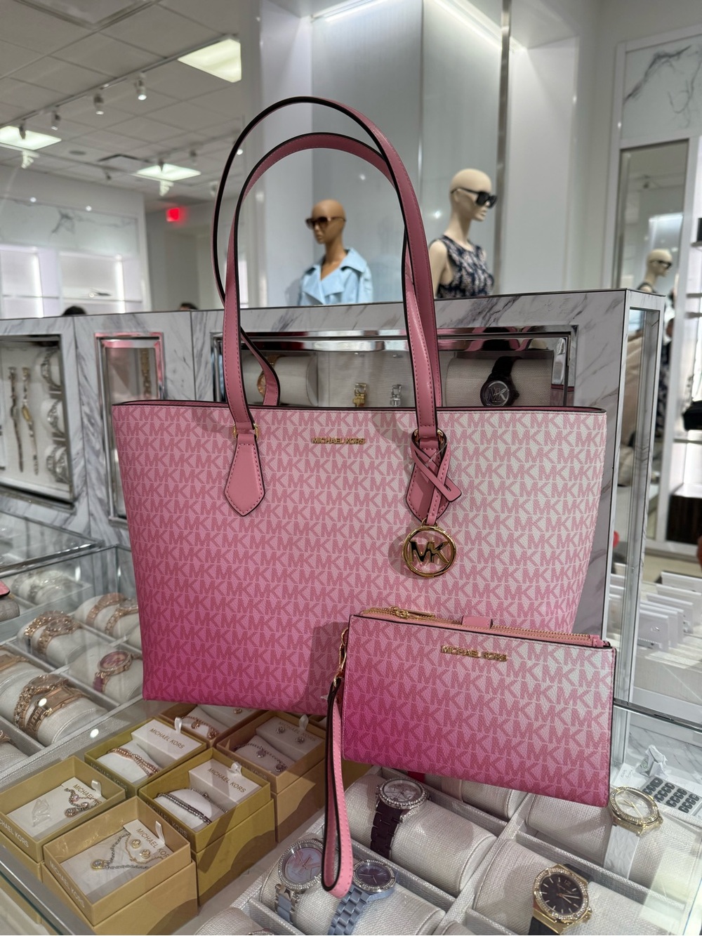 MICHAEL KORS Sheila Large Ombre Signature Logo Tote Bag and wallet